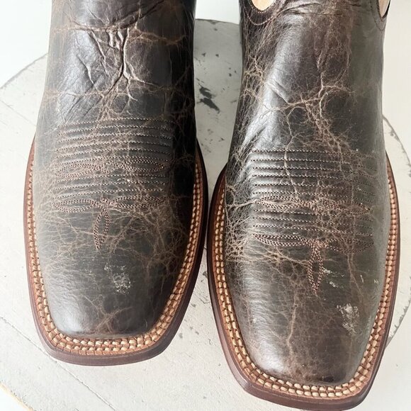 Rod Patrick Mens Cowboy Boots 14.5A Antique Mocha Bison Brown Western Blunt Toe - Picture 7 of 15